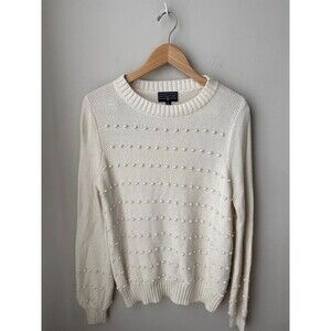 Duffield Lane Ivory Textured Pom Pom Knit Sweater Oversized XS